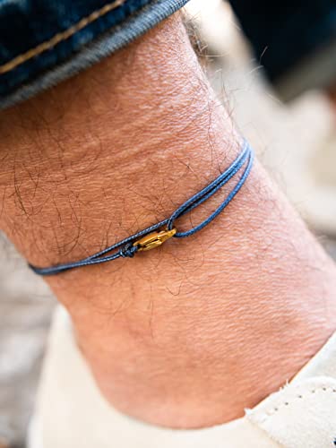 Made by Nami Surfer Anklet with Snap Hook Clasp Waterproof & Adjustable Thin String Ankle Bracelets for Women and Men Handmade Jewelry for Beach and Music Festival Accessories - color: Blue Gold