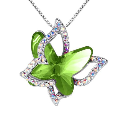 Butterfly Necklace, Birthstone Crystal, for Women, Silver Tone Pendant Jewelry, Anniversary Birthday Gift for Her, Wife & Mom, 18"+2" - color: 08-August Birthstone - Peridot Green Crystal