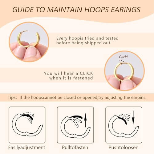 Small Hoop Earrings for Women, Stainless Steel Huggie Hoop earrings, 18G | 2/4/6 Pairs, 6mm/8mm/12mm Small Hoop Earrings, Lobe Helix Conch Tragus Daith Rook Cartilage Piercing Jewelry,Gold Silver - color: Golden-2 pairs-8mm