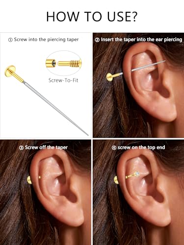 Oveta 16G 18G Flat Back Studs Earrings for Tragus Cartilage Piercing Jewelry, Surgical Steel Nose Rings Hoops 6/8/10mm, Silver/Gold - color: Gold, size: 18g*6/7/8mm bar