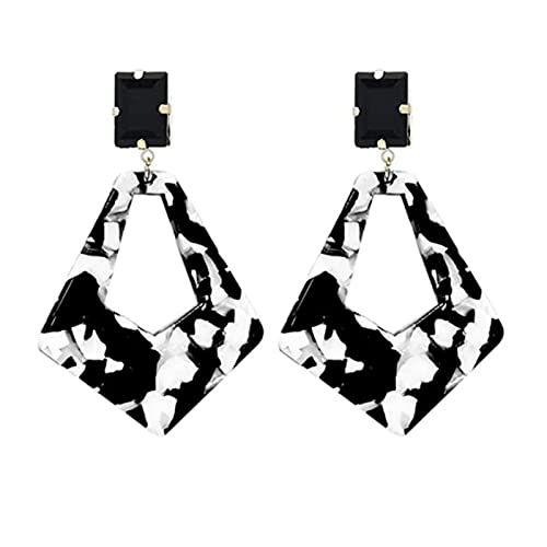 ONLYJUMP Exaggerated Geometry Earrings Acrylic Round Square Triangle Heart Dangle Earrings for Women Multilayer Bohemia Earrings Classic Retro Minimalist Earrings Statement Jewelry - color: Black White Acrylic