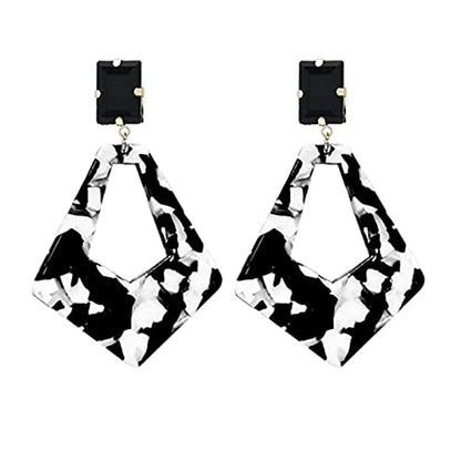 ONLYJUMP Exaggerated Geometry Earrings Acrylic Round Square Triangle Heart Dangle Earrings for Women Multilayer Bohemia Earrings Classic Retro Minimalist Earrings Statement Jewelry - color: Black White Acrylic