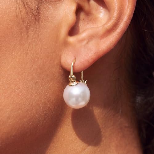 Double Pearl Drop Earrings for Women 925 Sterling Silver | 18k Gold Plated Big Large Pearl Dangle Earrings Pearl Dangling Stud Earring Bridal Wedding Jewelry Birthday Gifts for Mom - color: C-Gold