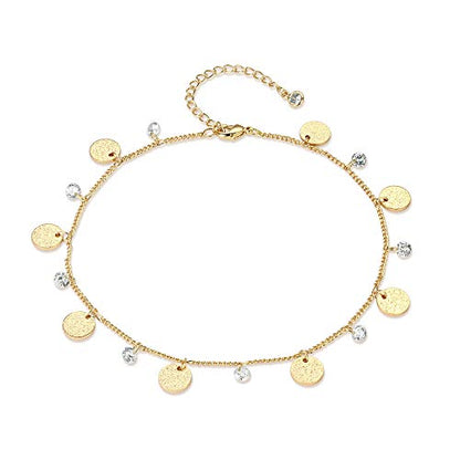 LOYATA Dainty Ankle Bracelet,14K Gold Plated Tiny Bead Anklet Dainty White Cubic Zirconia Cross Tassel Foot Chain Cute Lucky Moon Evil Eye Foot Jewelry Boho Anklets for Women - color: Moon 1