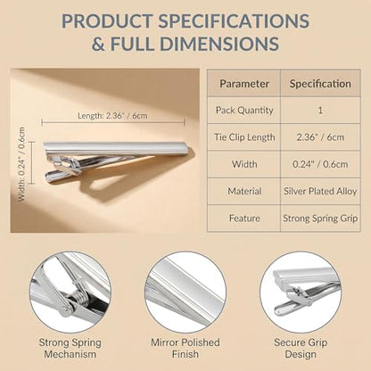 Mens Stainless Steel Silver Tone Tie Clip Simple Necktie Tie Bar Clasp Clip Best Xmas Gift