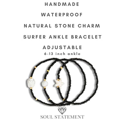 Boho Shell Anklets for Women, 3-Pack Layered Waterproof Ankle Bracelet, Seashell & Starfish Bead Foot Jewelry for Summer Beach Outfits - color: Shell Black
