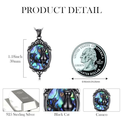 Sterling Silver Halloween Necklace Gothic Jewelry Gifts for Women Men - style: Cameo-Black Cat