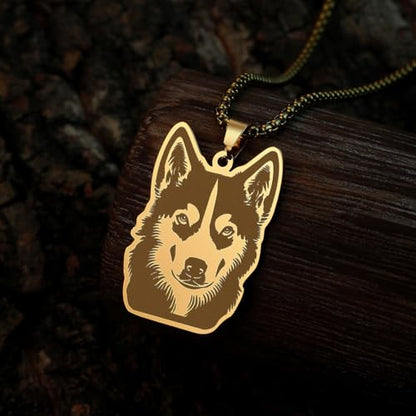 Husky Pendant Necklace Stainless Steel Husky Dog Puppy Necklace Gold Sliver Cute Dog Necklaces for Women Men Pet Animals Lover - color: Husky Gold