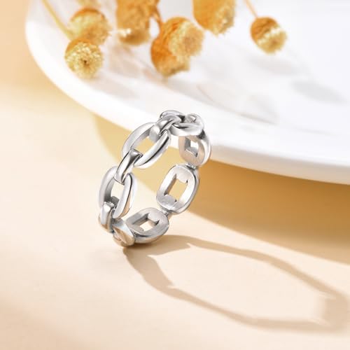 VNOX 18K Gold Plated/Silver Stainless Steel Cuff Link Ring for Women - color: Silver-Link