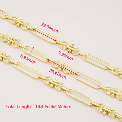 KYUNHOO 16.4 Feet Paperclip Chains for Jewelry Making with Jewelry Clasps | Light Gold Plated Iron Chain Link on Roll with Buckle Women Men Necklace Bracelet DIYJewelry Findings - color: Paperclip Gold