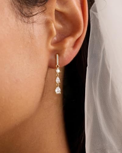 14K Gold Plated/Sterling Silver CZ Pearl Drop Dangle Earrings for Women - color: Gold-Long CZ