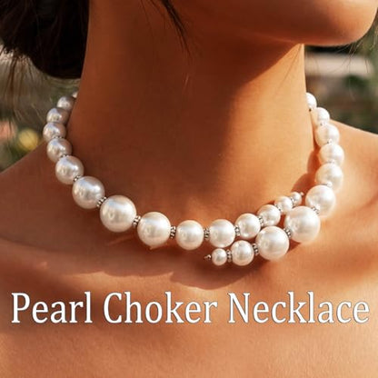 Pearl Choker Chunky Necklace White Prom Neck Accessories for Women