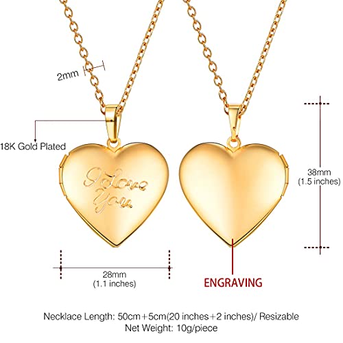 U7 Custom Photo Locket Necklace - Oval & Heart Shaped Locket - Gold/Silver/Rose Gold Personalized Image Necklaces for Women - color: 03-Gold I Love You, style: b. locket+text