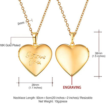 U7 Custom Photo Locket Necklace - Oval & Heart Shaped Locket - Gold/Silver/Rose Gold Personalized Image Necklaces for Women - color: 03-Gold I Love You, style: b. locket+text