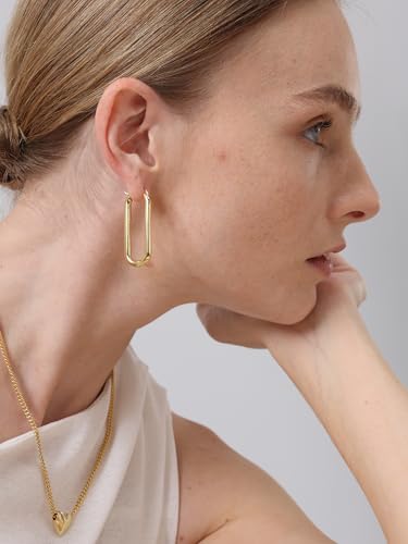 FRUMOS 18K Gold Plated Chunky Hoop Earrings for Women Fashion Thick Gold Hoops Set Jewelry for Birthday Christmas Gifts - color: Gold Thick Oval Hoop