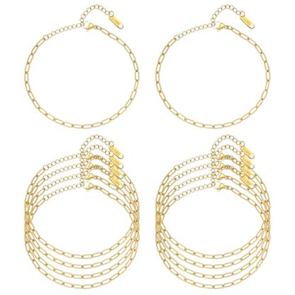 Swyabi 10 PCS Gold Plated Paperclip Bracelet Chains Bulk for Jewelry Making | 18K Stainless Steel, with Extender, No Fade, No Rust, Adjustable, for Men Women DIY, 6.5 Inch - color: 3x7.5mm Gold