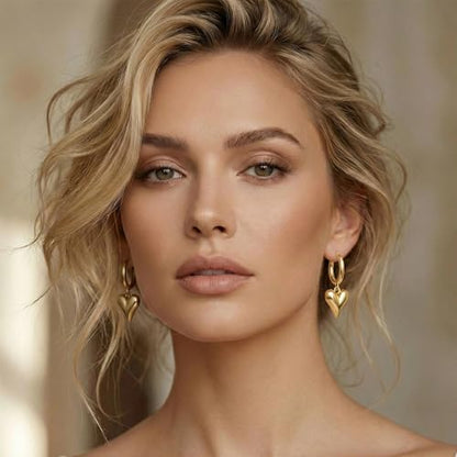 Two Tone Heart Dangle Earrings for Women Gold and Silver Heart Hoop Earrings 14K Gold Plated Valentine's Day Trendy Jewelry Everyday Jewelry - color: gold A