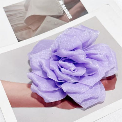Flash Camellia Flower Brooch Pin for Women Men Elegant Texture Fabric Dahlia Rose Floral Brooches Lapel Pins Dainty Wedding Holiday Party Costume Dress Accessories Jewelry - color: Light Purple