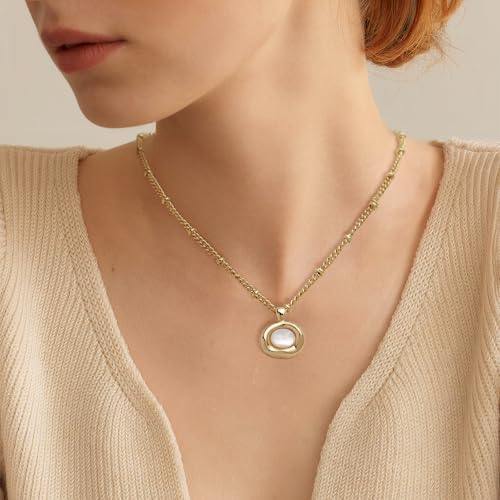 Jean Beau Gold Stone Pendant Necklaces for Women, Chunky Gemstone Dangle Necklace Wedding Prom Fashion Jewelry Gift - color: Pearl