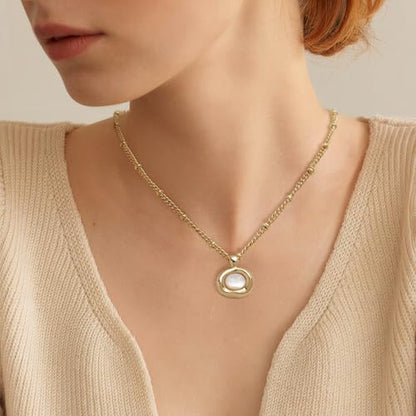 Jean Beau Gold Stone Pendant Necklaces for Women, Chunky Gemstone Dangle Necklace Wedding Prom Fashion Jewelry Gift - color: Pearl