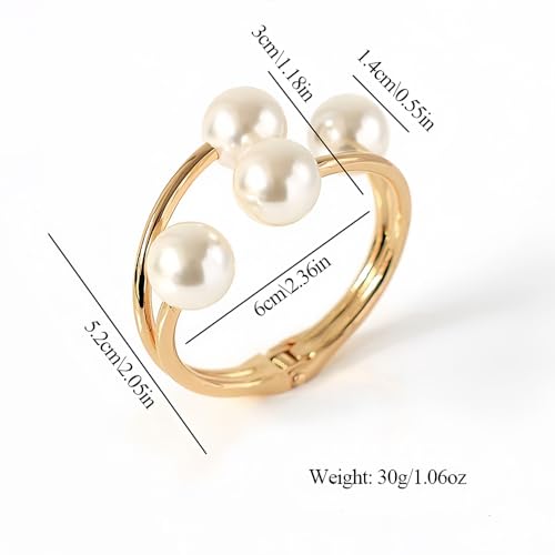 Gold Pearl Hand Cuff Bracelets for Women Chunky Large Pearls Cuffs Statement Bracelet Luxury Big Fake Faux Pearl Ball Handcuffs Jewelry Unique Pearly Gifts - color: Gold