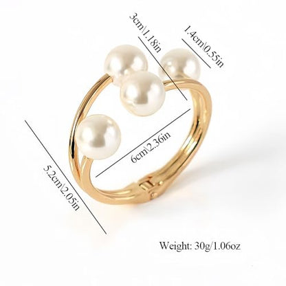 Gold Pearl Hand Cuff Bracelets for Women Chunky Large Pearls Cuffs Statement Bracelet Luxury Big Fake Faux Pearl Ball Handcuffs Jewelry Unique Pearly Gifts - color: Gold