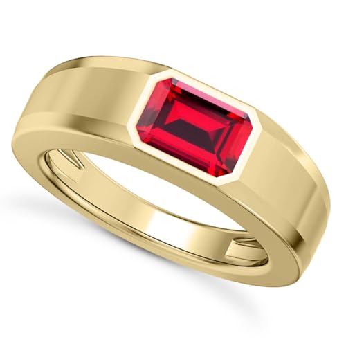 1CT - 3CT Gemstone Signet Pinky Ring - Emerald Cut Gem Pinky Ring White Yellow Rose 10K 14K 18K Gold Sterling Silver Mens Gem Signet Rings for Anniversary Fathers Day - style: Ruby