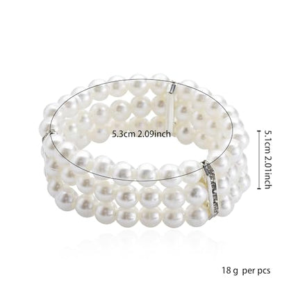 3 Rows Faux Pearls Bracelet for Women Vintage Multi-Layered Rhinestone Pearl Stretch Bracelet Bridal Wedding Jewelry