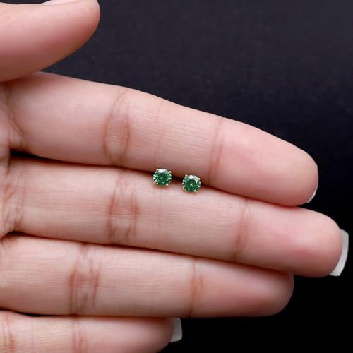 Birthstone Stud Earrings for Women 4MM Round Simulated Gemstone Studs | Push Back Earrings In 14K Gold Over Sterling Silver - color: March - Aquamarine