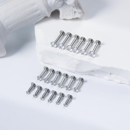 14G Lip Rings Stainless Steel Tragus Helix Conch Piercing Jewelry Snake Bite Piercing Monroe Lip Rings Labret Medusa Cartilage Lobe Earrings Studs Piercing Jewelry 6MM 8MM 10MM Silver 18PCS - color: 6MM 8MM 10MM-Silver,2mm/3mm/4mm CZ