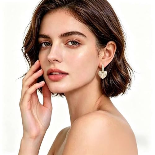 Pearl Hoop Earrings for Women | Unique Mismatched Gold and Silver Plated Pearl and Heart Dangle Earrings | Statement Hammered Gold Huggie Y2k Aesthetic Earrings