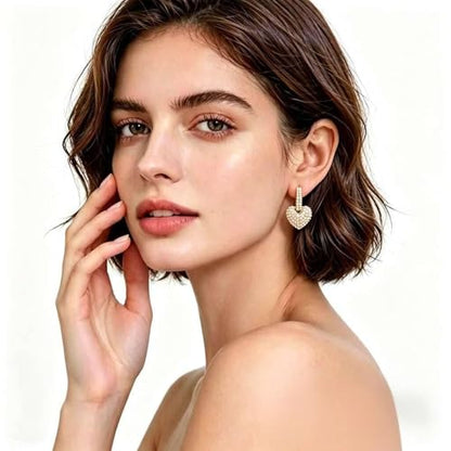Pearl Hoop Earrings for Women | Unique Mismatched Gold and Silver Plated Pearl and Heart Dangle Earrings | Statement Hammered Gold Huggie Y2k Aesthetic Earrings
