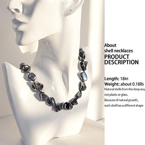Pearl Choker Necklace for Women Boho Beaded Statement Necklace with Black White Large Freshwater Pearls Silver Fashion Jewelry Gift - color: Bright black