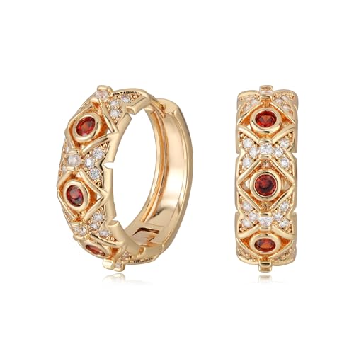 Gold Hoop Earrings for Women, 14K Gold Plated Cubic Zirconia Chunky Huggie Earrings, Vintage Jewelry for Gifts - color: Retro Earrings C-Gold