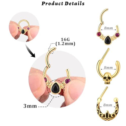 15PCS 14K Gold Plated Nose Rings Studs Set for New Piercing Beginners - color: 3pcs-Gold-septum rings