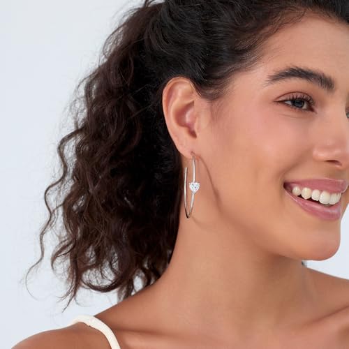 Large Gold Hoop Earrings for Women 14k Gold Plated with 925 Sterling Silver Post Big Open Hoops Earrings Trendy Cubic Zirconia Heart Hoop Earrings Jewelry Gifts for Women - color: silver 40mm