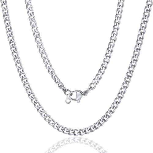 ChainsPro Stainless Steel Cuban Link Chains for Men,Silver/Black/Gold Plated Miami Cuban Chain Necklace 3/6/9/12mm Width,14"-30" Durable Mens Jewelry Gifts for Father's Day Valentine's Day Christmas - color: 3mm-stainless, size: 18 inch