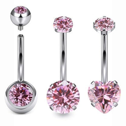 Belly Button Rings Surgical Steel Internally Threaded Belly Button Ring 10MM/12MM/14MM/16MM Navel Rings for Women Clear CZ 14G Long Bar Navel Piercing Jewelry - color: pink, size: 12mm bar length
