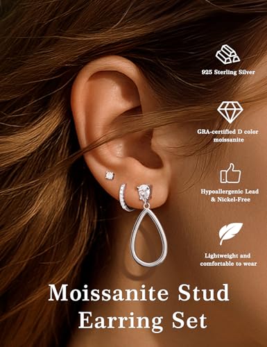 Mossanite 925 Sterling Silver Pendant and Earring Set Hypoallergenic Silver Earrings - color: 18K White Gold