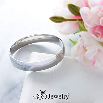 555Jewelry 12mm Wide Stainless Steel Solid Slip On Bangle Bracelet for Women With Small Wrist - color: Silver (Small)