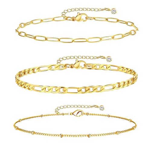 Dainty Gold Shell Pearl Ankle Bracelets for Women, Trendy Anklet Stack Charm Bracelet Adjustable Chain Summer Ocean Beach Accessories Fashion Jewelry Gift - color: Paperclip Beaded Link Chain