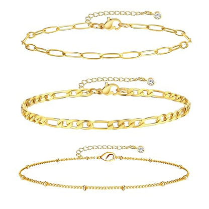Dainty Gold Shell Pearl Ankle Bracelets for Women, Trendy Anklet Stack Charm Bracelet Adjustable Chain Summer Ocean Beach Accessories Fashion Jewelry Gift - color: Paperclip Beaded Link Chain