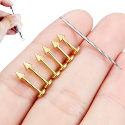 Internally Threaded Labret Studs 18G 16G 14G Surgical Steel Lip Piercing Jewelry with Claw Tool Monroe Snake Bite Jewelry Flat Back Barbell for Women Men Plus Piercing Ball Grabber Tool - color: goldtone, size: 18g,spike end