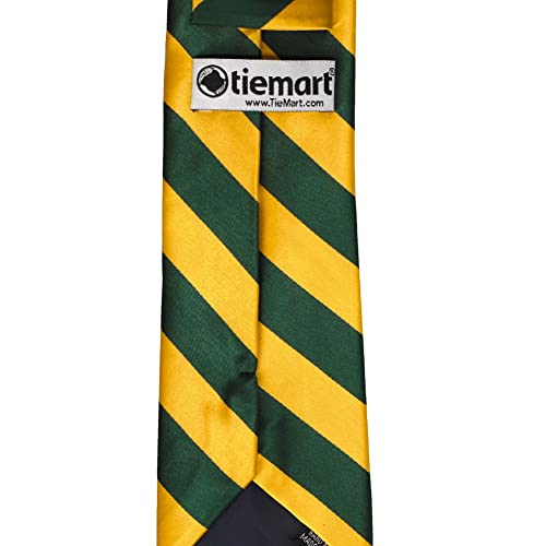 tiemart Men's Striped Tie Standard Length - color: Hunter Green and Golden Yellow
