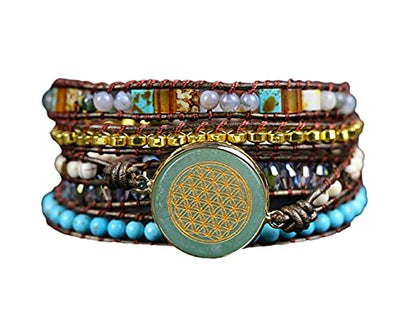 Women Wrap Bracelets Boho Natural Stone Jasper Turquoises Strand Bracelet Jewelry Collection - color: Aventurine
