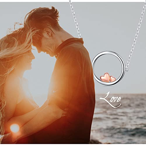Ladytree S925 Sterling Silver Dainty Simple Choker Necklace,Rolo Chain,Adjustable 13 inches to 16 inches - style: 14_Love Heart Circle Choker