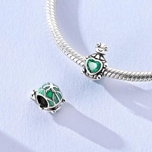 Hapour 925 Sterling Silver Charms for Bracelet Necklace Dangle Pendant Bead | Whale Shark Charm, Glow in the Dark, Matryoshka Russian Doll Baking European Jewelry Charm, 14k Gold Plated - style: Green Turtle hugging Heart