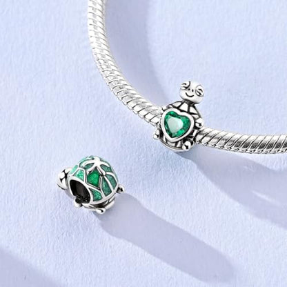 Hapour 925 Sterling Silver Charms for Bracelet Necklace Dangle Pendant Bead | Whale Shark Charm, Glow in the Dark, Matryoshka Russian Doll Baking European Jewelry Charm, 14k Gold Plated - style: Green Turtle hugging Heart