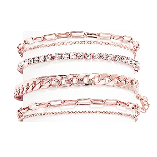 Nanafast 4-6PCS Ankle Bracelets Set for Women Gold Boho Beach Anklet Chain Adjustable Foot Jewelry for Women Extremely Simple Style - color: 4PCS-RoseGold