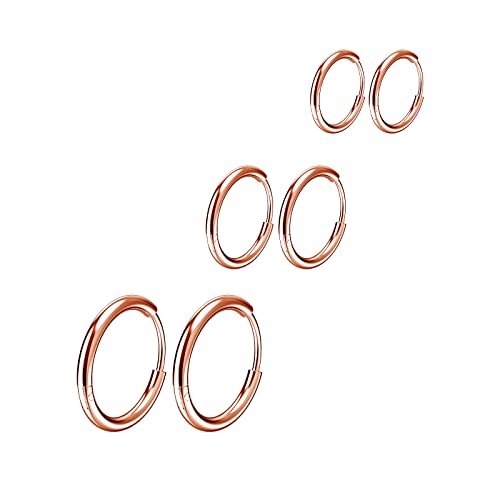 Osayia 316L Surgical Stainless Steel Small Hoop Earrings 8mm 10mm 12mm Hypoallergenic Huggie Thin Hoop Earrings Helix Lobes Hinged Sleeper Earrings Men Women for Cartilage Piercings - color: I: Rose Gold (Diameter 8mm/10mm/12mm),3 Pairs